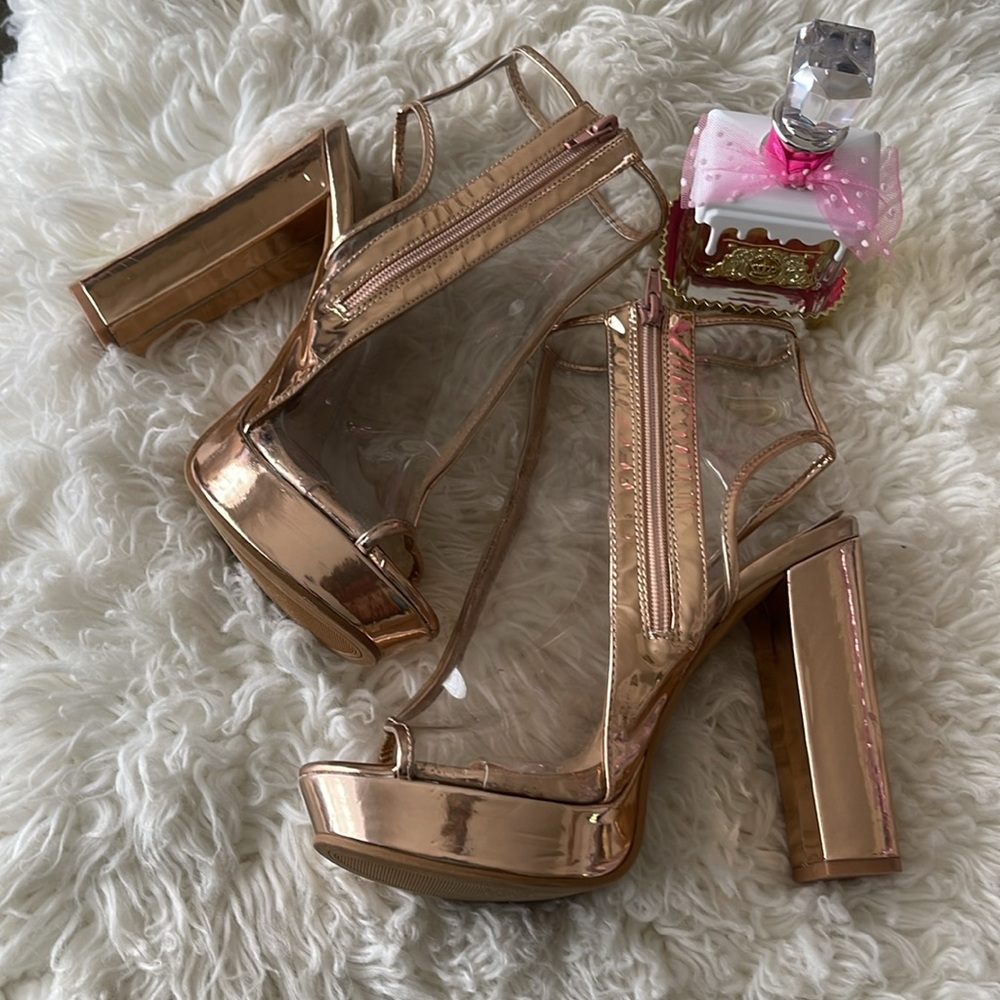 Charlotte Russe rose gold color, Ankle Booties with Chunky Heel.